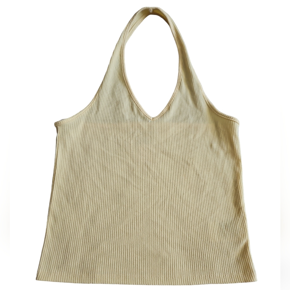 Women Pale Yellow Halter Crop Top